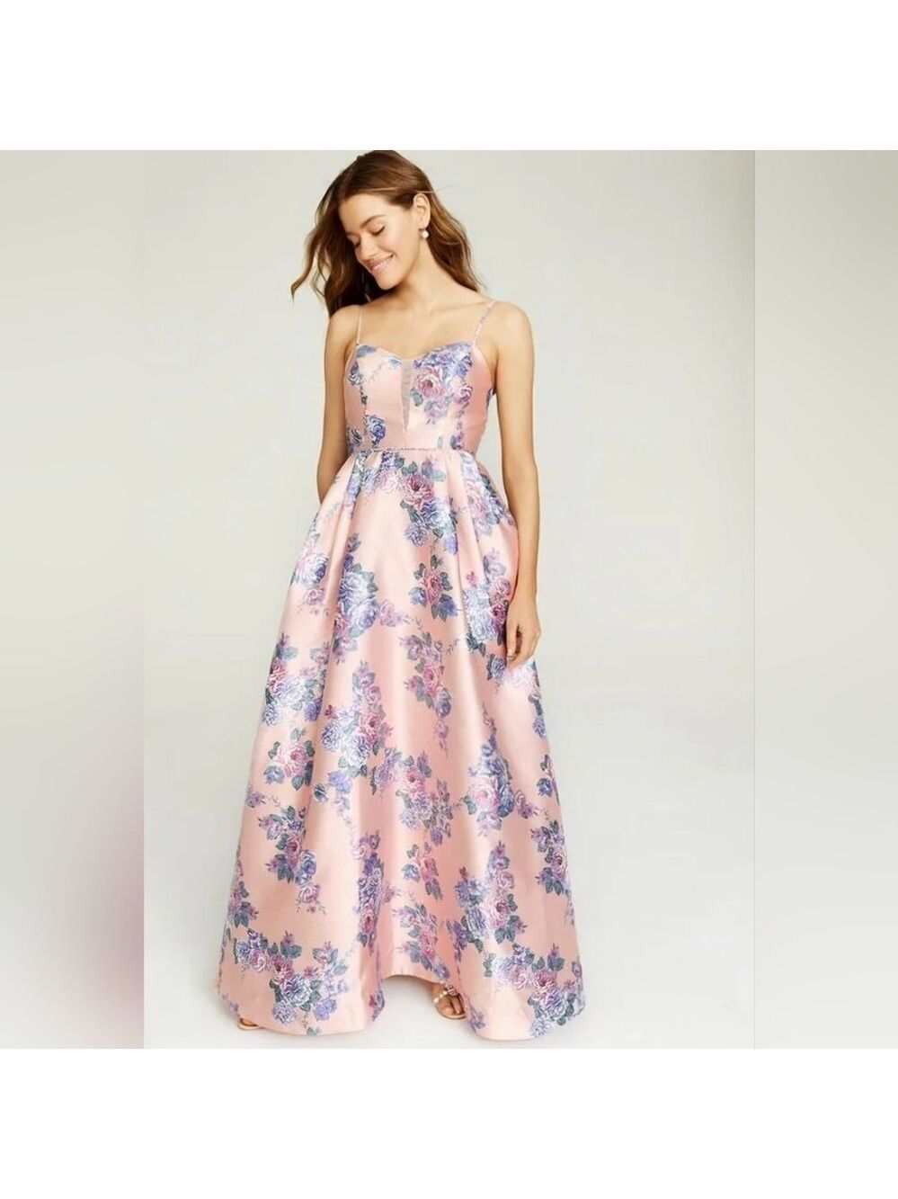 Teeze Me | Mesh-Trim Floral-Print Gown | Size 4